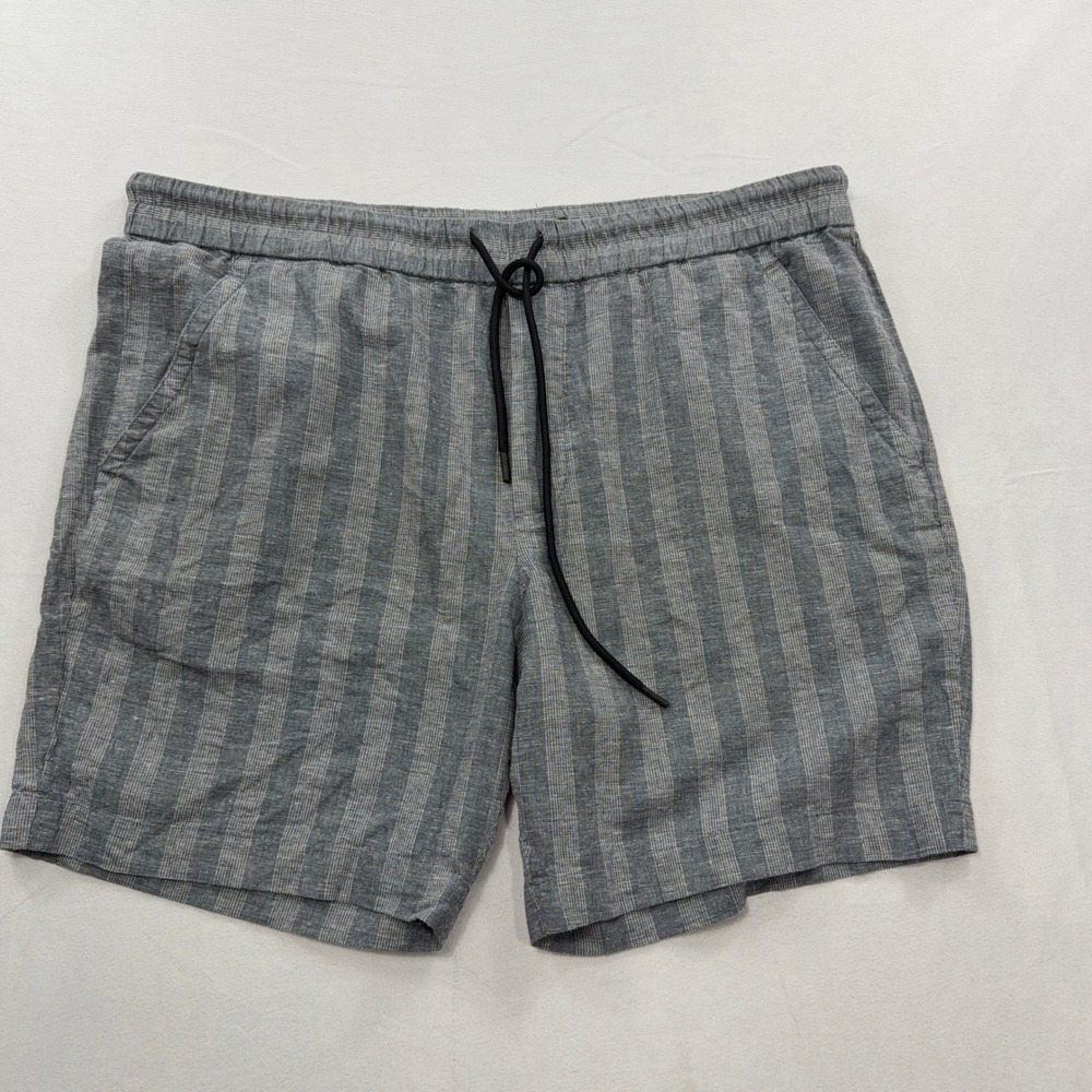 Vince Shorts Hemp Cotton Striped Drawstring Elastic Waist Grey Mens XL